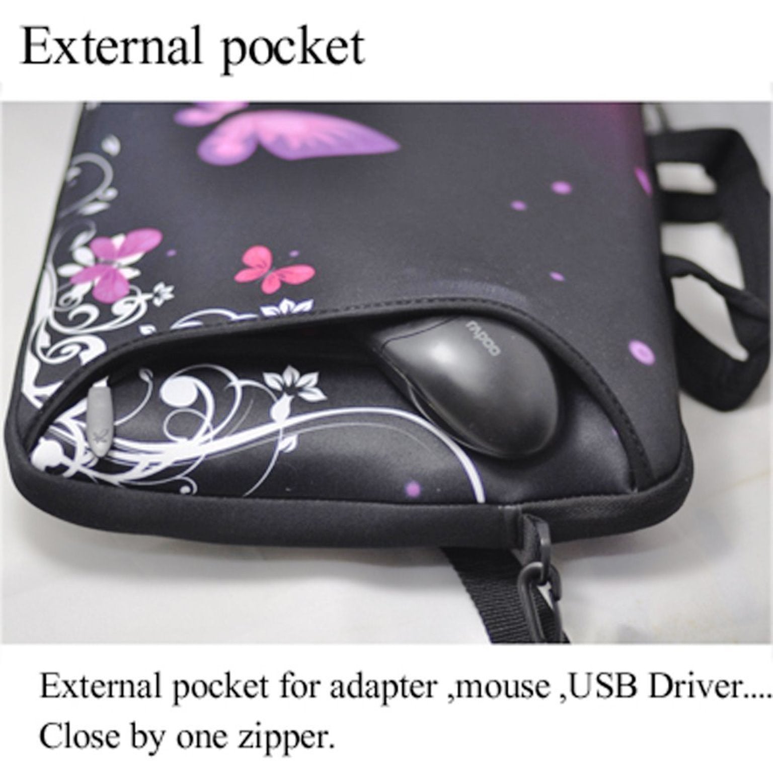 17"- 17.3" (inch) LAPTOP BAG/CASE WITH HANDLE & STRAP, NEOPRENE MADE FOR LAPTOPS/NOTEBOOKS, ZIPPED*FLOWER & BUTTERFLIES*